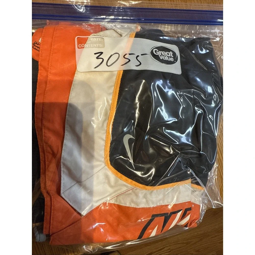 Nike Swim Trunks Men's Large Gray‎ Orange Mesh Lined Board Shorts Drawstring